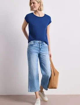 T-Shirt mit Boatneck und Deko-Tape female Blau