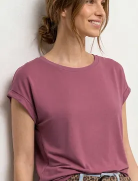 T-Shirt mit Boatneck und Deko-Tape female Rosa
