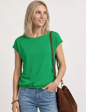 T-Shirt mit Boatneck und Deko-Tape female Grün