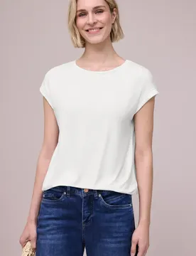 T-Shirt mit Boatneck und Deko-Tape female Weiß