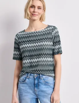 T-Shirt mit Boatneck und Zick-Zack-Print female Grün