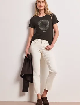 Kurzarm Shirt mit Rundhals und Print female Braun