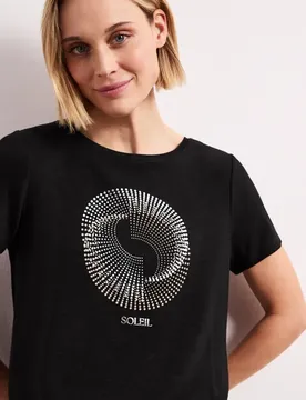Kurzarm Shirt mit Rundhals und Print female Schwarz
