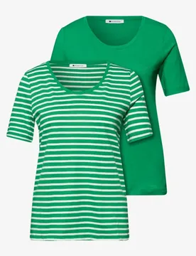 T-Shirts mit rounded V-Neck im 2er-Pack female Grün