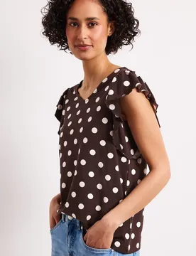 Shirt mit V-Neck und Volant-Ärmeln female Braun