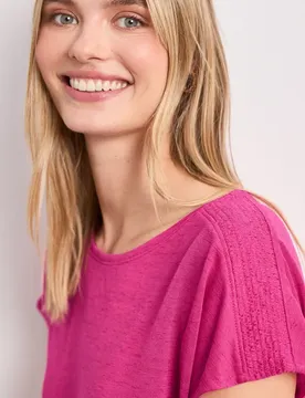 T-Shirt mit Boat Neck und Smok-Detail female Pink