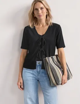 Jacke im Strick-Look mit Bändern female Schwarz
