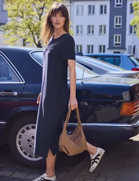 Street One Midi-Kleid aus Jersey mit Puffärmeln female Blau