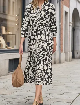 Street One Midi-Kleid mit Volants und floralem Muster female Schwarz