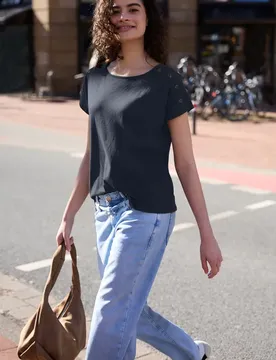 Street One Dropped Shoulder Shirt mit Knopfdetail female Blau
