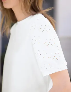 Street One T-Shirt mit Rundhals und Spitzenärmeln female Weiß