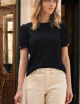 Street One T-Shirt mit Rundhals und Knopfdetail female Schwarz