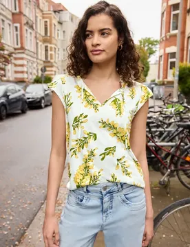 Street One Dropped Shoulder Shirt mit Split Neck female Gelb Multicolour Weiß