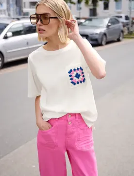 Street One T-Shirt mit Rundhals und Crochettasche female Weiß