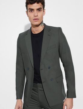 Herren Super Skinny Zweireihiger Blazer Khaki Größe 42