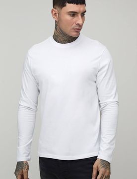 Herren Langarm-Rundhals-Oberteil Für Große Größen White Größe Small
