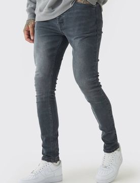 Herren Hohe Super Skinny Stretch Jeans Hosen Mid Grey Größe 36
