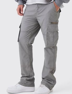 Herren Slim Flare Zip Gusset Overdye Acid Wash Cargo Hose Slate Größe 28R