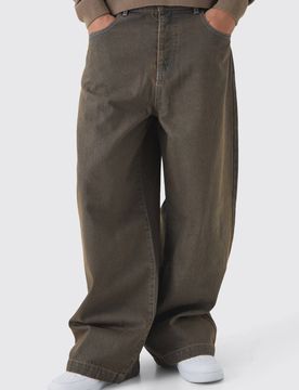 Herren Parachute Baggy Braune Gewaschene Jeans Hosen Brown Größe 28R