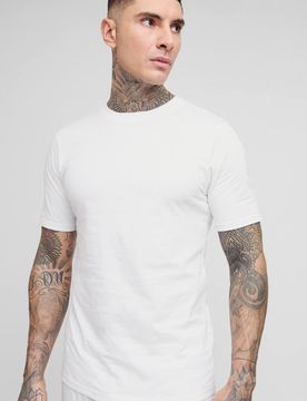 Herren Hohes Schmal Geschnittenes Basic T-Shirt White Größe 2XL