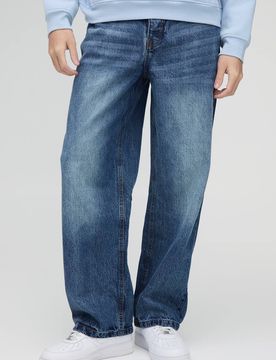 Herren Entspannte Rigid Jeans Hosen Mid Blue Größe 34R