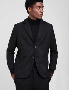 Herren Gerade geschnittener Bouclé Einreihiger Blazer Black Größe 38