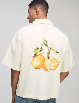 Herren Übergroßes Zitronen-bedrucktes Hemd Mit Reverskragen Yellow Größe Medium