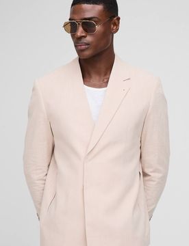 Herren Straight Fit Leinen-Mix Blazer Natural Größe 36