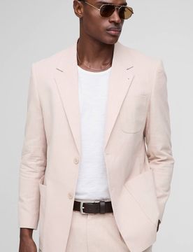 Herren Entspannter Leinen-Mix Blazer Natural Größe 38