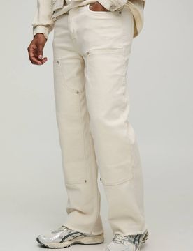 Herren Entspannte Fischgrät-Twill Zimmermann-Hose Ecru Größe 30