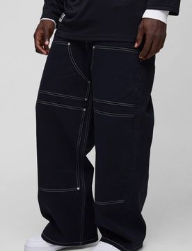 Herren Baggy Twill Kontrastnaht Zimmermann-Hose Black Größe 30