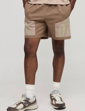 Herren Shorts mit elastischem Bund im Boxer-Schnitt mit Print Taupe Größe Small