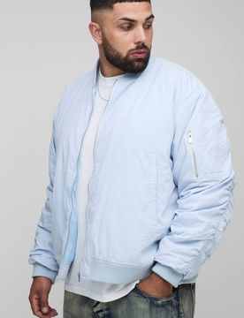Herren Plus Pfirsich Bestickte MA1 Bomberjacke Baby Blue Größe 4XL