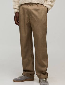 Herren Konisch geschnittene Bundfalten-Hose mit Umschlag Taupe Größe 34
