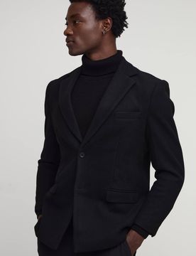 Herren Relaxed Fit Melton Einreihiger Blazer Black Größe 40