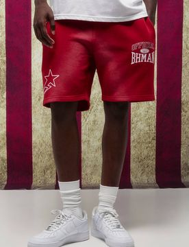 Herren Rote Entspannt Geschnittene Spray-Gewaschene Grafik-Jersey-Shorts Red Größe Medium