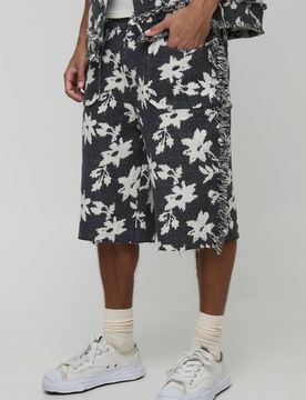Herren Hohe Blumen-Tapisserie Entspannte Passform Shorts Charcoal Größe 40
