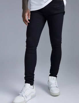 Herren Super Skinny Stretch Jeans Hosen In Washed-Optik Black Größe 36R