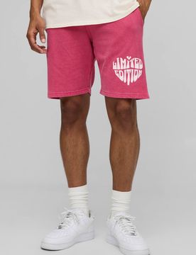 Herren Normal Geschnittene Shorts Aus Gewaschenem Jersey Mit Limitiertem Herz-Grafikdruck Red Größe Small
