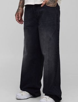 Herren Tall Baggy Fit Gewaschene Stern-Applikation Jeans Hosen Washed Black Größe 30