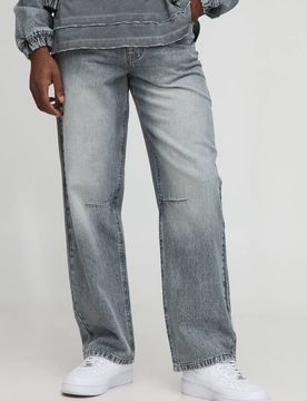 Herren Relaxed Fit Gewaschene Knie-Abnäher Jeans Hosen Grey Größe 34R