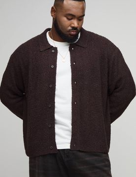 Herren Plus Basic Kastenförmiges Gebürstetes Strickshirt Dark Brown Größe 2XL