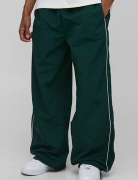 Herren Fallschirm-Fit Nylon Hose mit Paspeldetails Forest Größe Large