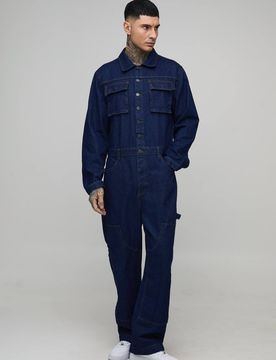 Herren Tall Contrast Stitch Relaxed Fit Overall Indigo Größe 30