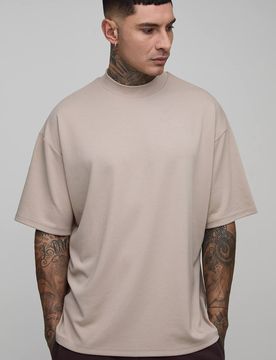 Herren Hohes Übergroßes Super Schweres Premium T-Shirt Stone Größe Small