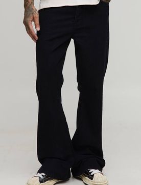 Herren Hohe Extrem Ausgestellte Denim-Jeans Hosen True Black Größe 36