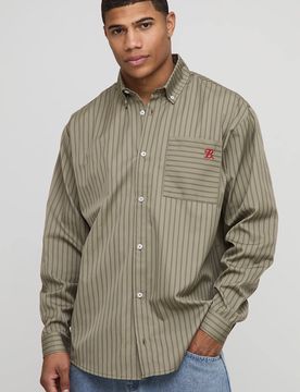 Herren Oversized Langarm-Shirt mit Streifen und gebogenem Saum Green Größe XS