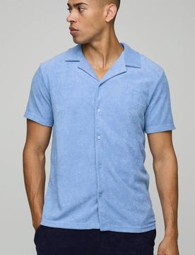 Herren Regular Fit Revere Frottee-Hemd Sky Blue Größe Small