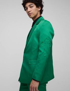 Herren Gerade geschnittener Anzugblazer mit Kreuz-Applikation Green Größe Small