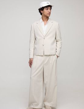 Herren Gerade geschnittener, verkürzter Anzugblazer mit Fischgrätmuster-Saum Light Grey Größe Large